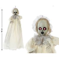 Horror hangdecoratie spook/geest/skelet pop wit 90 cm   -