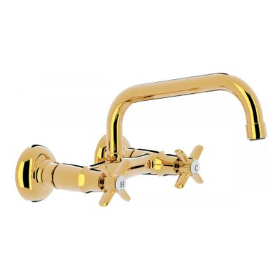 Keukenkraan Tres Clasic | Wandmontage | 360° Draaibaar | Mengkraan | 2-knops | Vintage | 24k Goud glans