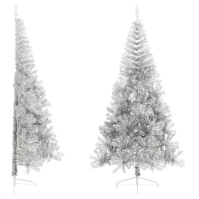 VidaXL Kunstkerstboom half met standaard 240 cm pet zilverkleurig
