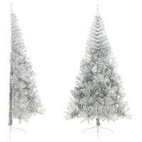VidaXL Kunstkerstboom half met standaard 240 cm pet zilverkleurig