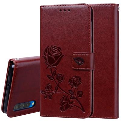 Rose reliëf horizontale Flip PU lederen draagtas voor Galaxy A50 met houder & kaartsleuven & portemonnee (bruin)