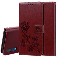 Rose reliëf horizontale Flip PU lederen draagtas voor Galaxy A50 met houder & kaartsleuven & portemonnee (bruin)