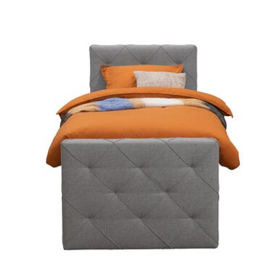 Boxspring met opbergruimte en voetbord Liv geruit - lichtgrijs - 90x200cm - Leen Bakker