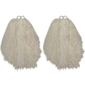 2x Stuks cheerball/pompom wit met ringgreep 33 cm