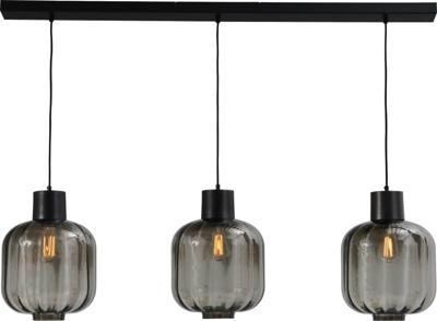Masterlight EetkamerlampLett lll 28 3-lichts zwart met smoke glas - 2161-05-05-28-130-3
