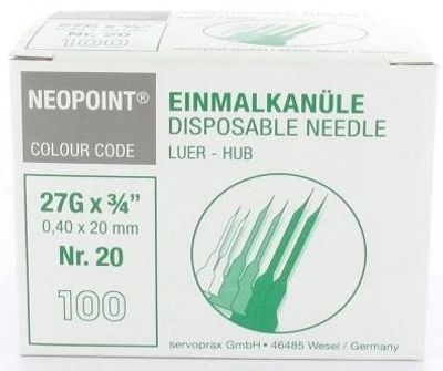 Servoprax Neopoint naalden 0,4 x 20 mm doos 100 st.(grijs)
