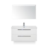 Seville Badmeubelset 100 cm - Wit Hoogglans - Keramische Wastafel Wit Enjoy - met Sence Spiegel