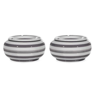 Grote stormasbak - 2x - grijs/wit gestreept - 23 cm - dolomiet - Rookwaren toebehoren