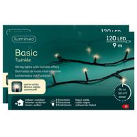 Kerstverlichting - 2x - 120 led lampjes - warm wit - 9 meter - zwart snoer - lichtsnoer