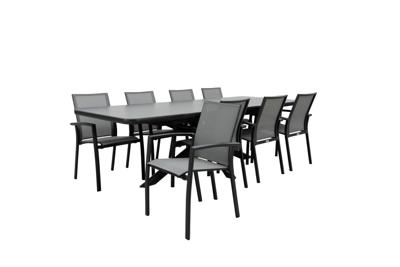 Qopps Mirek uitschuif tuintafel met 8 Tampa stapelstoelen