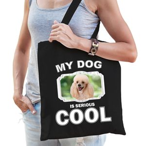 Katoenen tasje my dog is serious cool zwart - Poedel honden cadeau tas