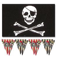 Piraten feestje/verjaardag versiering set - 2x vlaggenlijnen - en 1x piratenvlag 90 x 150 cm