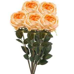 Kunstbloem roos Joelle - 5x - pastel oranje - 65 cm - decoratie bloemen