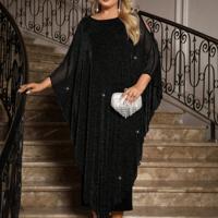 Bon&Bon Plus Size Burgundy Chiffon Cape Dress | Wedding Guest Outfit Black1 / 0XL