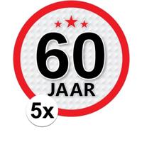 5x 60 jaar leeftijd sticker - rond - dia 15 cm - 60 jaar verjaardag/jubileum/leeftijd versiering