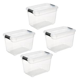 5Five opberg kist met deksel - 4x - Box - 6.5 liter - 29 x 19 x 19 cm - kunststof - transparant