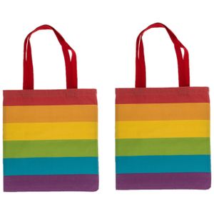 Draagtas - 2x - Pride/regenboog thema kleuren - katoen - 35 x 40 cm