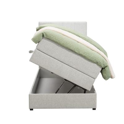 Leen Bakker - Boxspring Met Opbergruimte Liv Geblokt - Ecru - 90x200 Cm - Stof - Crème