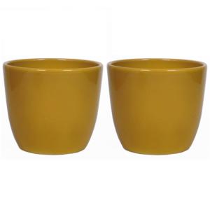 Bloempot - 2x - glanzend - oker geel - keramiek - voor kamerplant - H22.5 x D25 cm