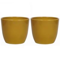 Bloempot - 2x - glanzend - oker geel - keramiek - voor kamerplant - H22.5 x D25 cm