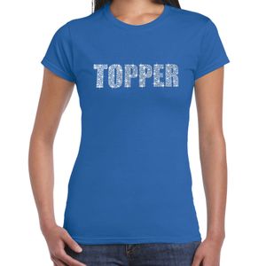 Glitter t-shirt blauw Topper rhinestones steentjes voor dames - Glitter shirt/ outfit 2XL  -