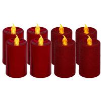 Feeric Lights LED kaarsen/stompkaarsen set - 8x stuks - rood - H7,5 cm kunststof