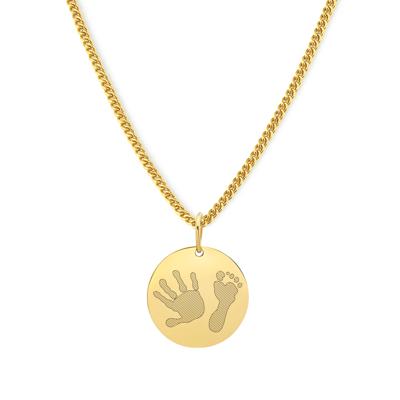 Gepersonaliseerde hand- en/of voetafdrukken ketting - Stainless steel - Goud - Rond 15 mm - Hand - , en voetafdruk