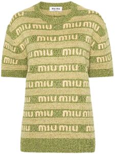 Miu Miu pull rayé à logo intarsia - Vert