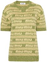 Miu Miu pull rayé à logo intarsia - Vert - thumbnail