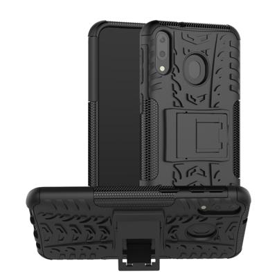 Tire Texture TPU + PC schokbestendig Case voor Galaxy M20 met houder (zwart)