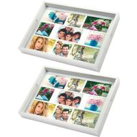 2x stuks houten foto dienblad wit 45 x 35 cm met 9 foto in diverse maten