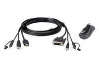 ATEN KVM Aansluitkabel [1x HDMI-stekker, USB-A 2.0 stekker, Jackplug male 3,5 mm - 1x DVI-D-stekker, USB 2.0 bus B, Jackplug male 3,5 mm] 1.80 m Zwart