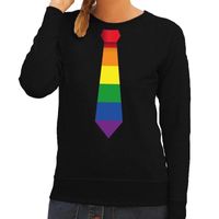 Gay pride regenboog stropdas sweater zwart voor dames - thumbnail