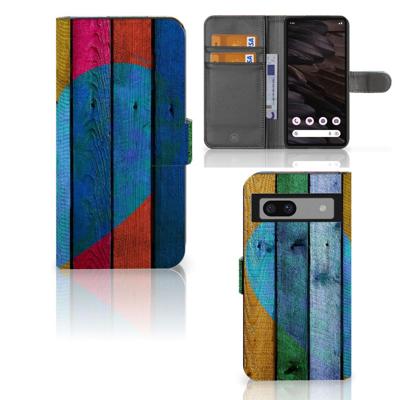 Google Pixel 7A | Book Style Case | Wood Heart - Cadeau voor je Vriend