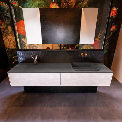 Badkamermeubelset Mondiaz Erin 200 cm met 2 Lades met RIDGE Wastafel Rechts Dark grey Zonder Kraangaten Greeploos Mat Underlayment
