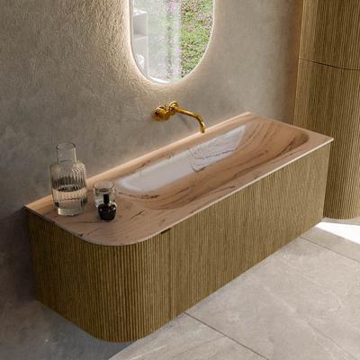 Badmeubel Mondiaz Kurve-Dlux | 125 cm | Meubelkleur Dusk | Wastafelkleur Arena | Solid surface | Wasbak rechter zijde spoelbak | Zonder kraangat(en)
