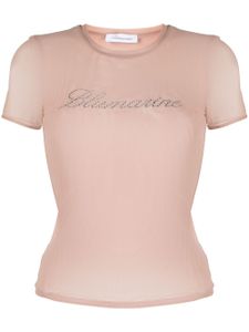 Blumarine t-shirt en résille à logo strassé - Tons neutres