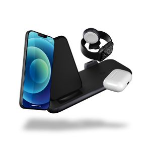 ZENS Aluminium Series 4 in 1 Stand Wireless Charger + Watch ZEDC15B/00 Inductielader Uitgangen Qi-standaard, USB-A Zwart