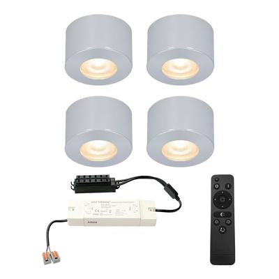 Set van 4 Navarra Mini LED Opbouwspots met Trafo - 12 Volt 3 Watt 200 lumen - Dimbaar - Plat 21,5mm - 2700K - IP44 waterdicht - Aluminium