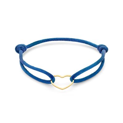 Armband Hartje zilver-satijn goudkleurig-blauw 13 - 26 cm