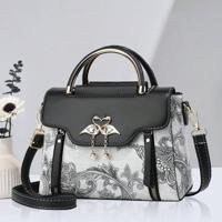 Pink PU Leather Mini Handbag - Floral Print Crossbody Square Bag Multicolor / one-size