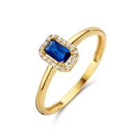 Ring Halo geelgoud-synth. saffier-zirconia blauw-wit 7,5 mm