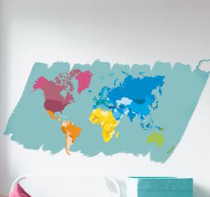 Muursticker wereldkaart kleuren