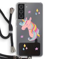Roze eenhoorn: Samsung Galaxy S21 FE Transparant Hoesje met koord