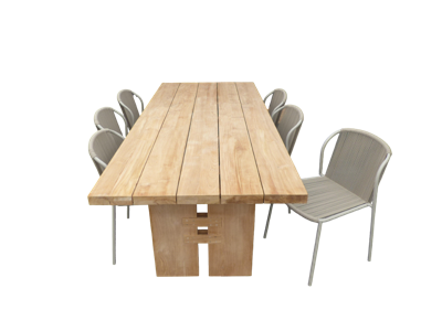 Set van Zen tafel 240x100x75 cm teak en 6 Vedella stoelen (ZA) salix - Yoi