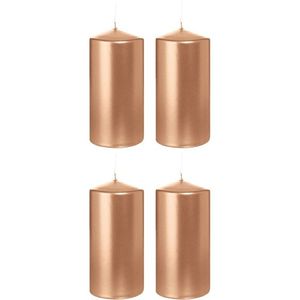 4x Rosegouden cilinderkaarsen/stompkaarsen 6x12 cm 40 branduren   -