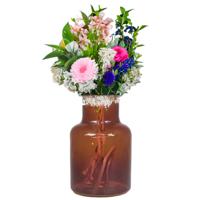 Floran Bloemenvaas Milan - transparant bruin glas - D15 x H20 cm - melkbus vaas met smalle hals - Vazen - thumbnail