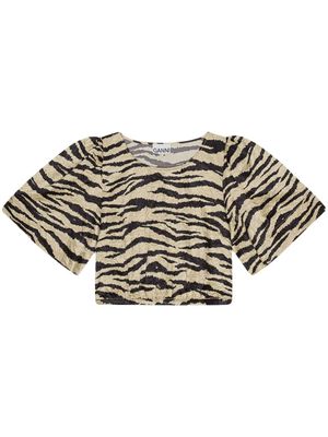 GANNI t-shirt crop à imprimé zèbre - Tons neutres