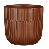 Plantenpot/bloempot keramiek mat bruin stripes patroon - D17.5/H16 cm - thumbnail