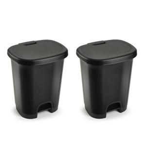 Plasticforte Pedaalemmer - Set van 2x stuks - zwart - 18 liter - 33x28x40 cm - kunststof - prullenba